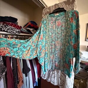 Maurices Teal Floral Print Lightweight Kimono